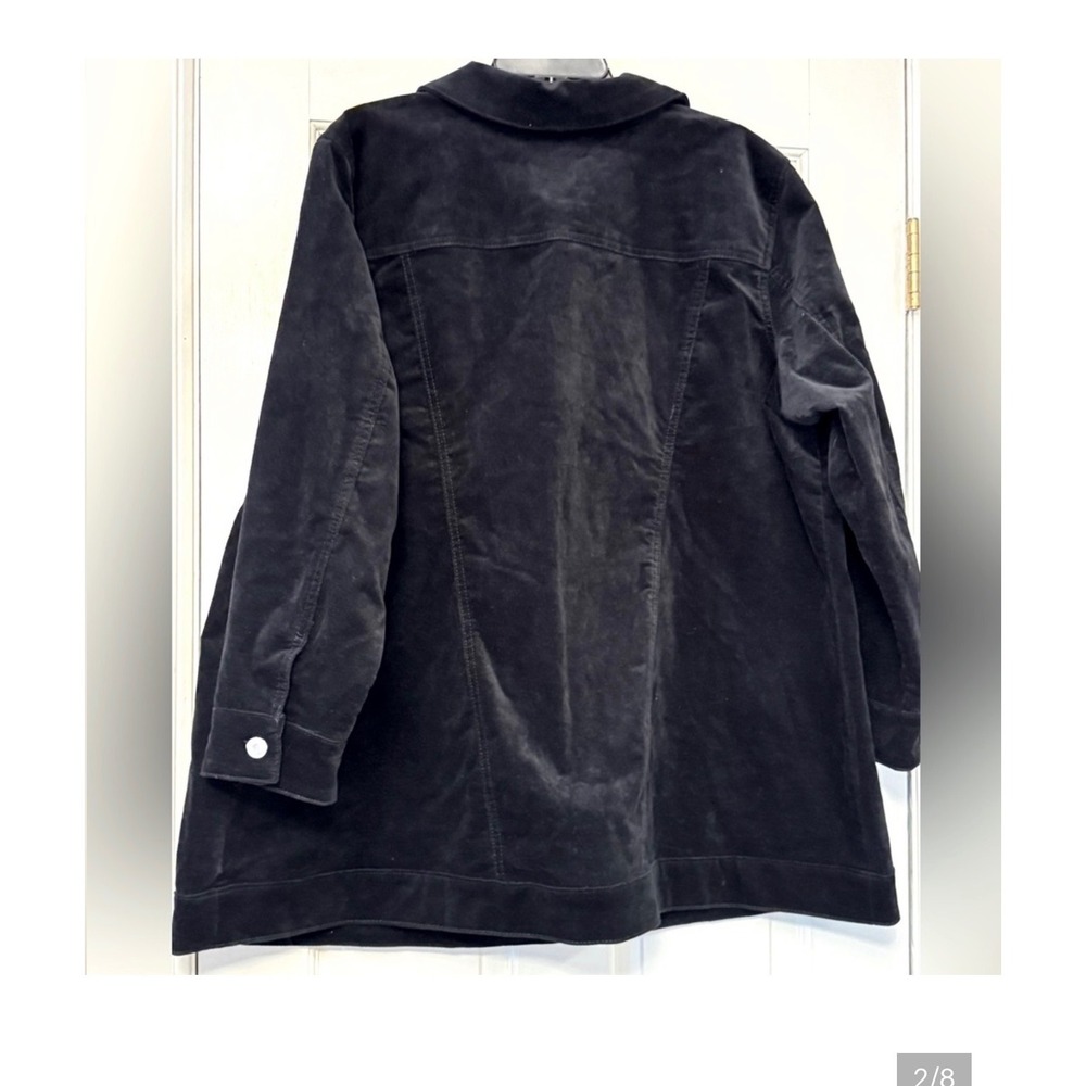 D&Co Denim & Company Black Denim Jacket Women 2XP Plus Petite NWOT Long Stretch